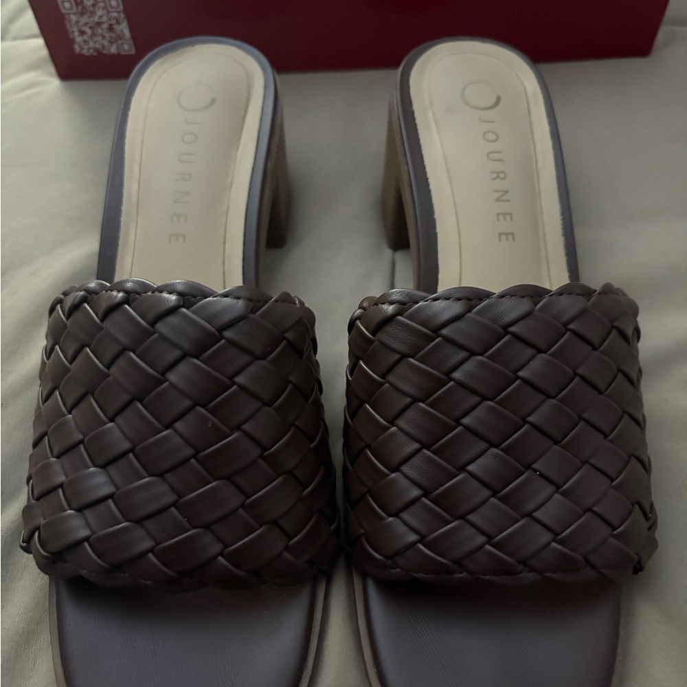 Journee Collection Dark Brown Woven Mules